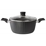 STONELINE® Kochtopf 20 cm mit Streifendesign, mit Glasdeckel, induktionsgeeignet, Aluguss, Antihaftbeschichtung mit echten Steinpartikeln