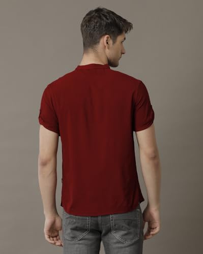 Image of Identiti MenSlim Fit Half Sleeve Solid Smart V Placket Casual Shirts