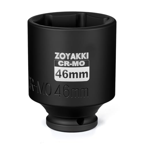 ZOYAKKI 1/2 Drive 46mm Deep 6PT CR-MO Impact Socket Axle Nut Socket for Axle Shaft Nut Removal