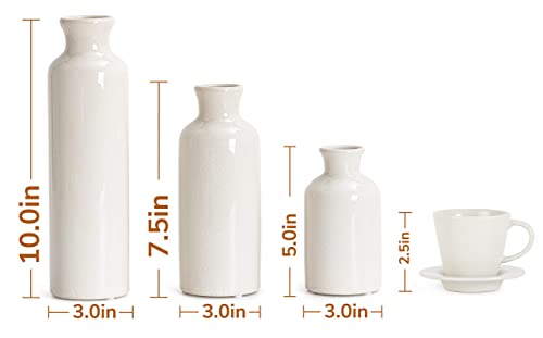 Timeyard White Ceramic Vases Set Of 3, Modern Farmhouse Vases For Flowers, Rustic Home Decor, Decorative Vintage Vase Set For Table, Cabinet, Hallway, Living Room, Entryway #TOP5