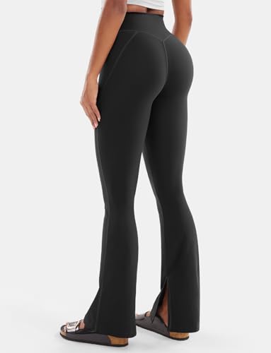 VOYJOY Womens Split Hem Legging Workout High Waist Mini Flared Leggings Casual Workout Gym Yoga Pants4