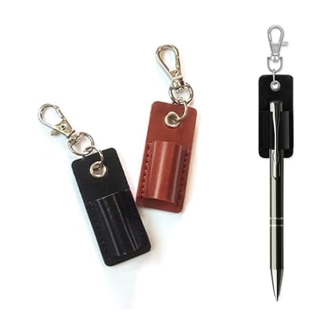 KEVZHUKWV 2 PCS Lanyard Pen Holder Leather Badge Pencil Holder Leather Pen Pouch Holder Leather Pen Holde for Badge Pen Holder Keychain or Neck Lanyard, Brown Cover