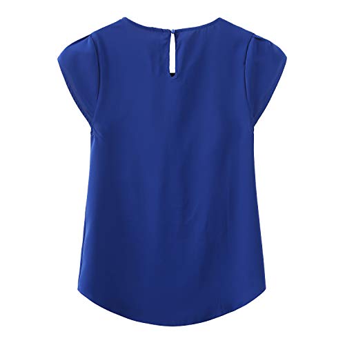TASAMO Women's Casual Round Neck Basic Pleated Top Cap Sleeve Curved Keyhole Back Chiffon Blouse2