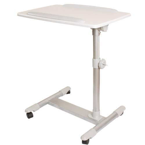 SoBuy® Mesa Auxiliar con Ruedas, mesas de Centro, mesas para portatiles, mesitas de Noche, FBT07N2-W(Blanco/ L60*P40*A56-87cm),ES