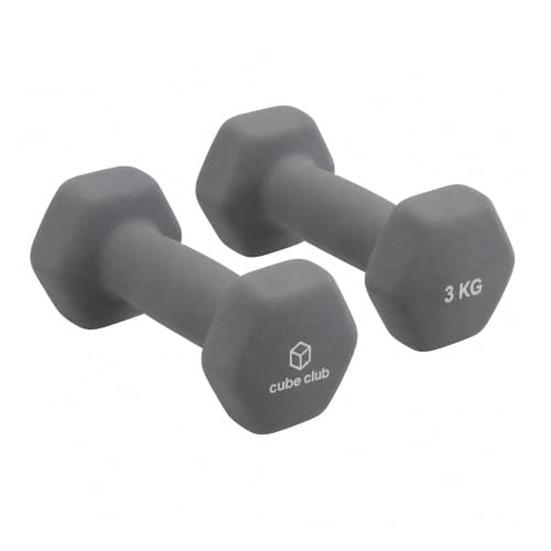 Image of The Cube Club Neoprene Dumbbells Set 3kg x 2 for Women & Men | Anti-Slip Hex Dumbbellsset for home workout| Gym Equipment for Home Workout, Yoga, Pilates& Strength Training - Grey6kg