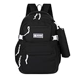 Mochila Escolar Grande Impermeável Bolsa Reforçada Com Bolso Antifurto e Divisória Para Notebook Acompanha Estojo Feminina Masculina Trabalho Faculdade Adulto Infantil Juvenil Adolescente (Preto)
