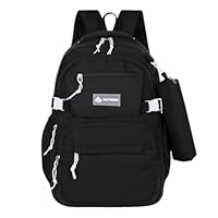 Mochila Escolar Grande Impermeável Bolsa Reforçada Com Bolso Antifurto e Divisória Para Notebook Acompanha Estojo Feminina Masculina Trabalho Faculdade Adulto Infantil Juvenil Adolescente (Preto)