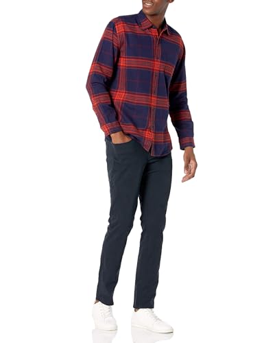 Image of Amazon Essentials Men's Regular Fit Long-Sleeve Flannel Shirt, Soft Brushed Cotton, Lightweight yet Warm