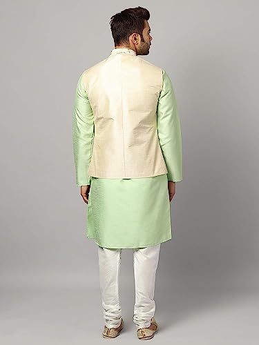 Image of Uri and MacKenzie Men's Silk Blend Kurta Pyjama with Stylish Embroidered Ethnic Jacket