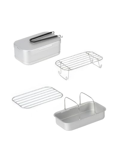 NbgrvB Lonchera portátil de aluminio para camping con vaporizador y parrilla, 2/4 piezas, contenedor ligero de alimentos para picnic al aire libre, negro/plateado plateado, 4 piezas