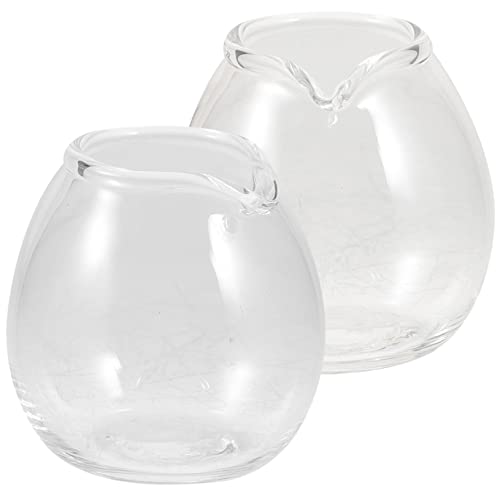PEPLAYTAL 2 pcs Mini Clear Glass Milk Pitcher Japanese Style Coffee Pitcher with Spout Transparent Honey and Condiments for Home Use