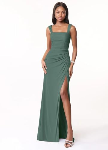 Square Neck Bridesmaid Dresses with Slit 2025 Long Chiffon Formal Wedding Guest Dress Hi0103