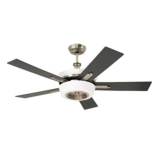 kathy ireland HOME Laclede Eco Indoor Ceiling Fan with Remote Control | Integrated LED Light Fixture with Energy Efficient 6-Speed Motor and Reversible Blades, Brushed Steel
