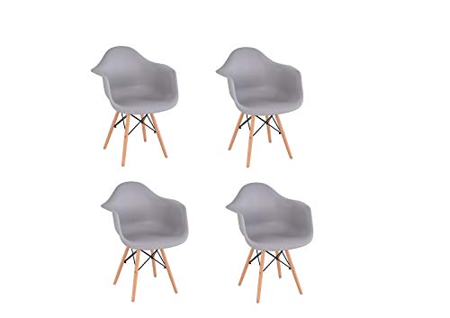 WV LeisureMaster Lot de 4 Chaise de Salle à Manger, Fauteuil de Chaise latérale Design rétro avec Jambe de Bois de hêtre Massif (Gris)