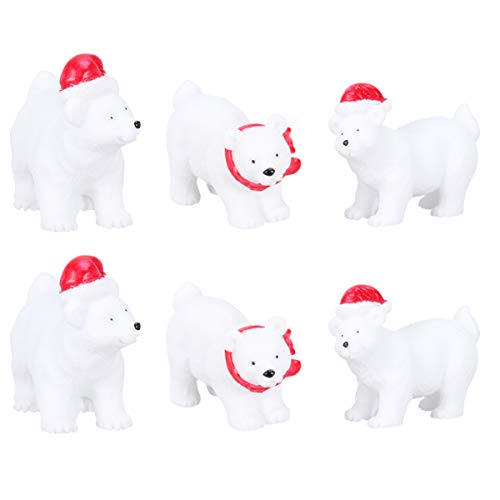 SEWACC Christmas Miniature Polar Bear Adornment Mini Resin Bear 6pcs Creative Bear Micro- Landscape Ornaments Desktop Figures Decoration (Random Style)