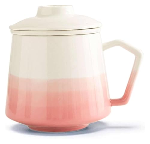 Elegant Ceramic Coffee Mug with Loose Leaf Infuser and Lid - 350ml (Pink)