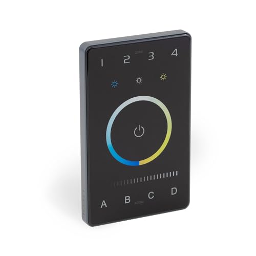 LTech UB2 Tunable White (CCT) DMX & Bluetooth BLE 5.0 Mesh Programmable Touch Panel Wall Mount LED Lighting Controller, 4-Zone & Multi Scene