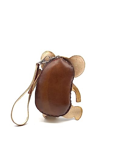 Vintage Genuine Leather 3D Animal Elephant Coin Purse With Removable Wrist Strap #006 (Brown)2
