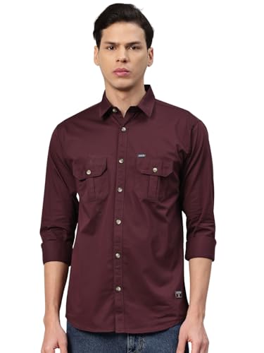 Image of Majestic Man Men's Washed Cotton Twill Casual Shirt -| with Dual Flap Pockets - Slim Fit | Full Sleeve | Casual Wear | Trendy & Comfortable