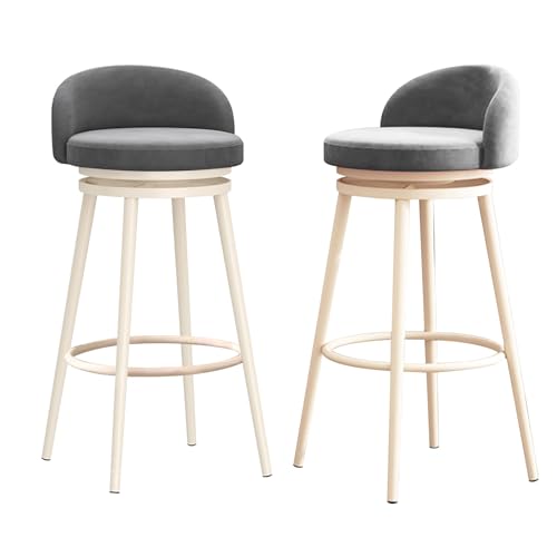 DFKGLCRR Juego de 2 taburetes de Bar, Elegantes taburetes tapizados de Terciopelo con Respaldo, Modernas sillas de Cocina para el Comedor Home Pub (Grey,65cm)