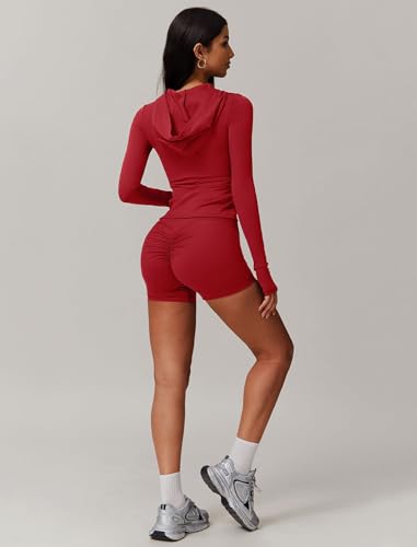 Workout Sets for Women 3 Piece High Waisted Seamless Shorts UPF 50+ Long Sleeve Jacket Stretchy Sports Bra Sets2