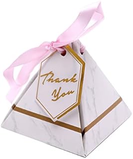 ANAJOY 100 pcs Party Favor Candy Box, Triangle Creative Paper Treat Boxes with Ribbon & Thank You Tags, Europe Style DIY Party Gift Box for Wedding Birthday Party Gift Candy Decorative(size:Small)