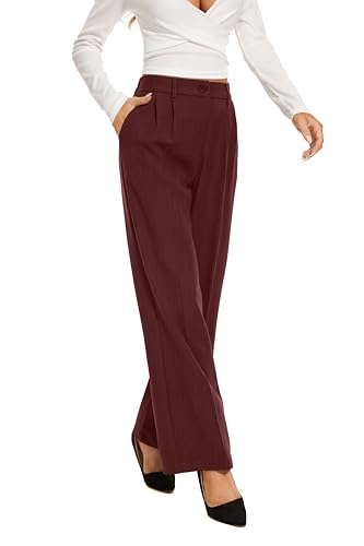FUNYYZO Women Wide Leg Pants High Elastic Waisted Casual Business Work Trousers Long Straight Suit Pants4