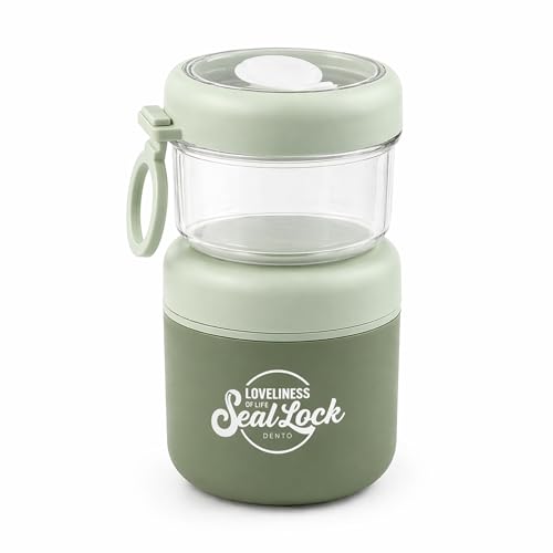 Image of 2 Layer Insulated Lunch Box with Airtight Snack Container & Spoon | Leakproof Bento Lunch Jar | 304 Stainless Steel Inner | Portable Food Container for Office, School, Travel (Green - 860ml)