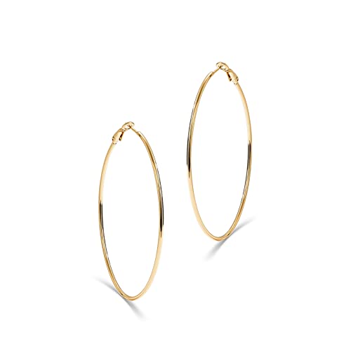 Image of PAVOI Gold Hoop Earrings for Women, 14K Gold Plated Paddle-Back Hoops | Large Hoop Earrings, Lightweight Hoops, Gold Hoops, 925 Sterling Silver Posts