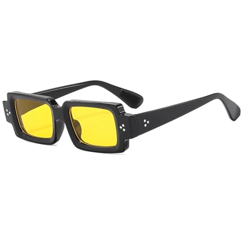 Lunettes de soleil rectangulaires femmes UV400 noir jaune style punk