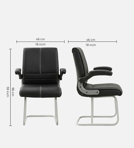 Image of NEWTURN Maxson Mid Back Office Visitor Chair, Adjustable Flip-Up Handles, Synthetic Rexine, Ergonomic Reception Chair, 1 Year Warranty (Black)