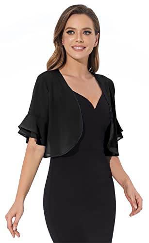 Women Shrug Soft Chiffon Open Front Sheer 3/4 Sleeve Bolero Cardigan for Evening Dress4