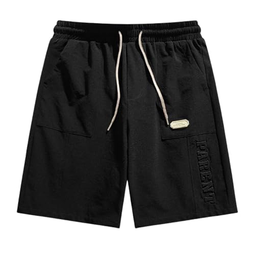 SUPTTING Pantalones cortos de ocio para hombre, pantalones de bolsillo bordados, pantalones elásticos con cordón, pantalones deportivos ligeros, pantalones deportivos transpirables, pantalones