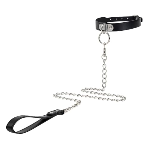 FSSTUD Collier ras du cou réglable en cuir synthétique avec chaîne et laisse - Style gothique - Style gothique - Vintage - Pour bal de fin d'année,...