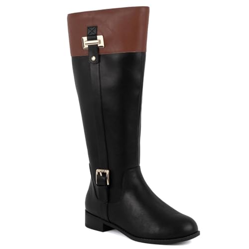 Best Equestrian Boots for Fall and Winter? Find Your Perfect Pair! 12 Jones New York Women’s Riding Boots – Knee-High Equestrian Dress Boots with Gold Buckle Detail, Side Zipper, and Comfortable Low Heel for Everyday or Work Wear-Lenodenn-Black Size-9