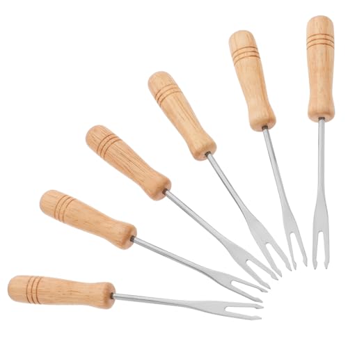 Cabilock Wooden Handle Fondue Forks Set Telescoping Design for Cheese Chocolate Fruit and Ice Cream