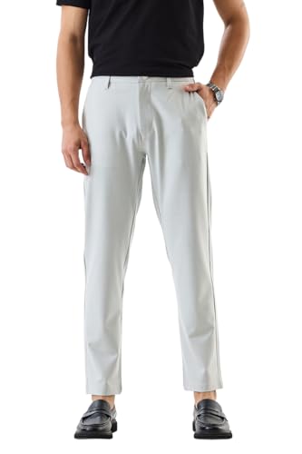 Image of SNITCH Men Chinos | Slim Fit Mid Rise Solid Pattern | Cotton Blend with Medium Stretch & Smooth Texture | Button & Zip Closure for Casual & Street Wear