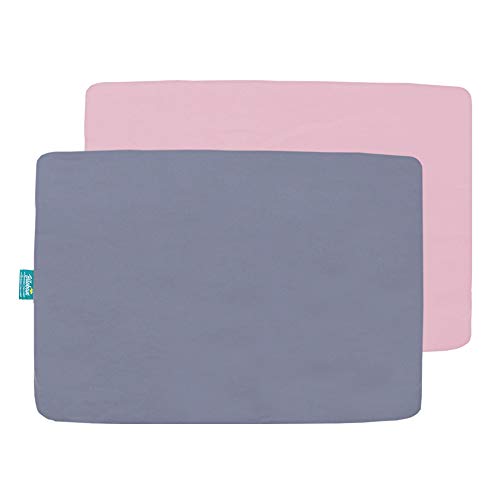 Biloban Mini Crib Sheets Fitted, 2 Pack Mini Crib Sheet Fits for Mini Crib Mattress, Neutral Mini Crib Sheets for Baby Boys and Girl, Grey & Pink, 38”X 24”