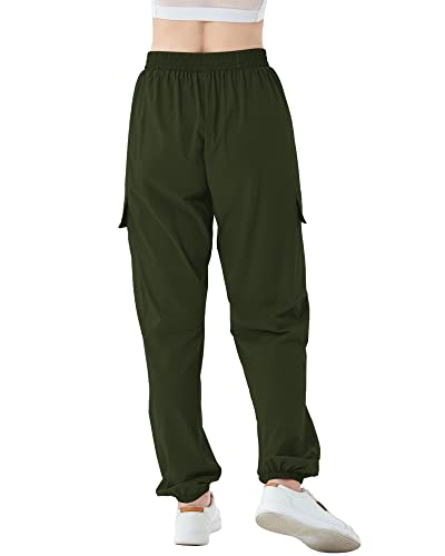 Sangtree Girl's Cargo Jogger Pants,Lightweight Quick Dry Water Resistant Outdoor Lounge Hiking Joggers With Pockets,Quick Dry-Army Green,6-7 Years Toddler=Tag 130 #TOP2