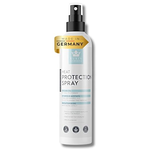 Rubin Extensions Spray de protección contra el calor con aceite de argán y protección UV – Haircare, protección y cuidado para cabello brillante, libre de siliconas y parabenos, 200 ml