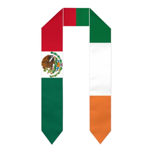 Generic Mexico Flag and Irish Flag Graduation Sash 2024 Graduation Sash Adult Stole Graduation Stole for Study Aboard Students 72 Inch, Lightweight model, White 0