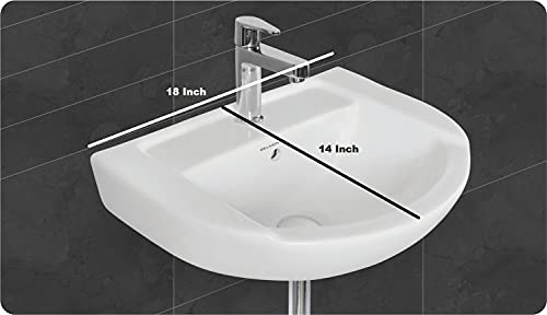 Image of Wash Basin Wall Hung Mounted Glossy Finish White Sink for Bathroom (18 x 14 x 7 Inch)