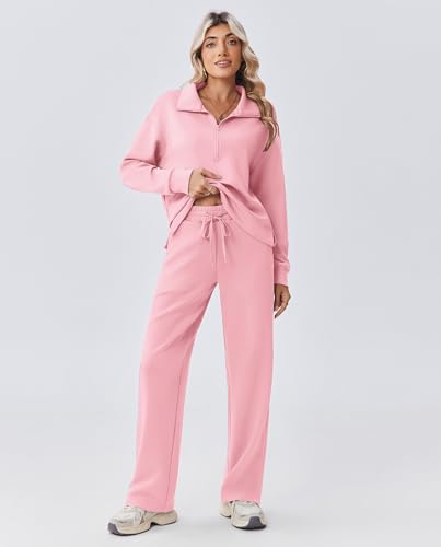 Image of PINSPARK 2 Piece Sets for Women 1 /2 Zip Sweatsuit Loose Fit Sweatshirt Straight Leg Pants 2026 Matching Outfit Fall Tracksuit