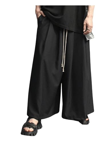 OYOANGLE Men's Drawstring Waist Wide Leg Pants Baggy Trousers with Pocket2