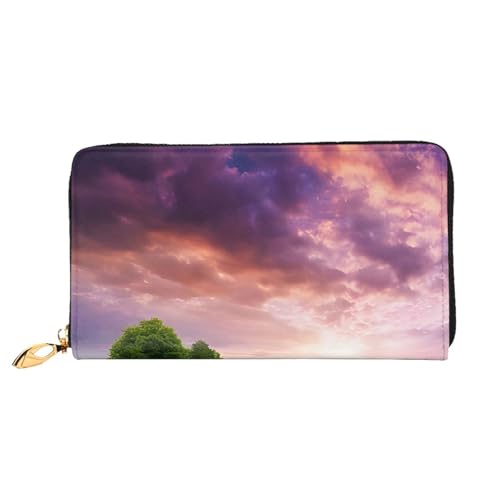 Lavender Fields Long Leather Wallet,Large Capacity Soft Pu Leather Purse For Women With Multiple Card Slots Phone Pocket And Zipper Coin Purse Stylish Phone Card Holder Clutch