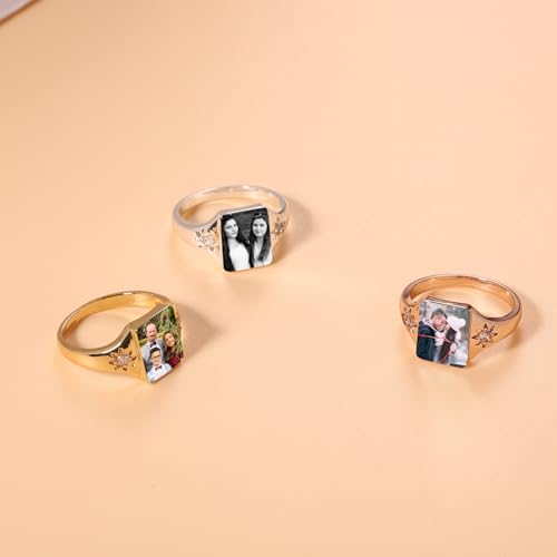 MMXX Personalized Birthstone Rings for Women - Personalized Photo & Name Promise Ring with Engraving Photo or Text Option Memorial Jewelry Gift for Lovers Mothers Women (Size 5-11)4