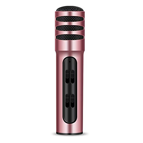 CHENCHUAN BGN-C7 Condenser Microphone Dual Mobile Phone Karaoke Live Singing Microphone Built-in Sound Card(Black) Broadcast Live Photography (Color : Pink)