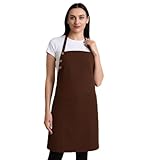 Natural Craft Kitchen Apron Cotton Waterdrop Resistant with adjustable Aprons for Women with Pockets 8 Color option Cooking (Brown)