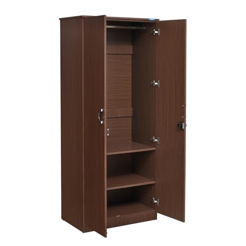 Image of Nilkamal Massif 2 Door Wooden Wardrobe with Mirror for Bedroom | Almirah with 1 Hanging Rod & 3 Shelves | Clothes Cupboard | Engineered Wood | Legno Oak
