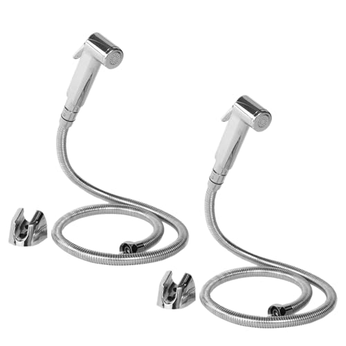 Image of JAL Health Faucet Set for Toilet | Bathroom Accessories | Jet Spray for Toilet | ABS Health Faucet with 1 Meter Stainless Steel Flexible Hose Pipe & Wall Hook|Chrome Finish (Health Faucet)- Pack of 2